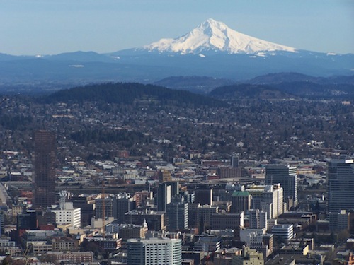 photo of Portland with Mount Hood in the background
